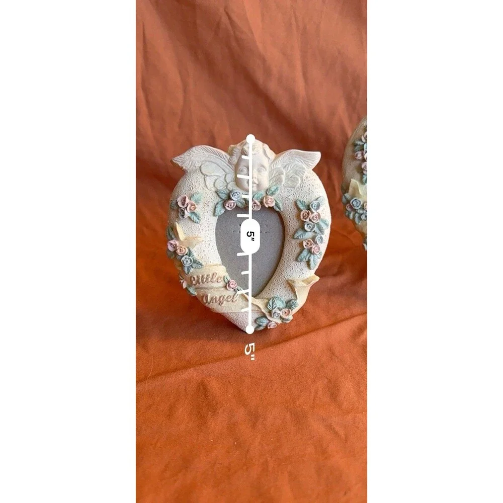 set of two little celestial angel ceramic picture frames 5 inches and 8 inches